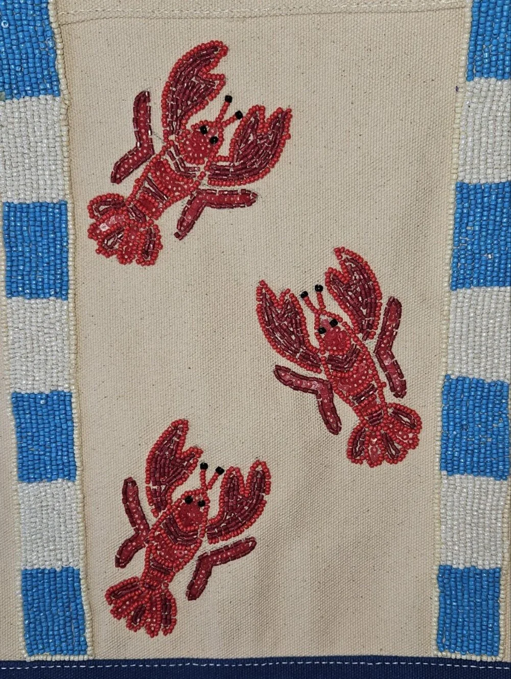 NWT Handcrafted in India Beaded Lobster Canvas Tote –Viral Coastal Statement Bag